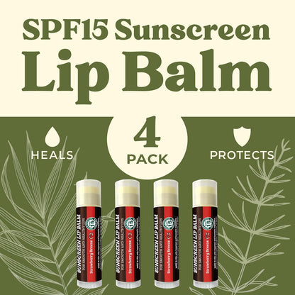 Earth's Daughter SPF Lip Balm 4-Pack Strawberry Flavor - Lip Sunscreen, SPF 15, Organic Ingredients, Beeswax, Coconut Oil, Vitamin E - Hypoallergenic, Paraben Free, Gluten Free