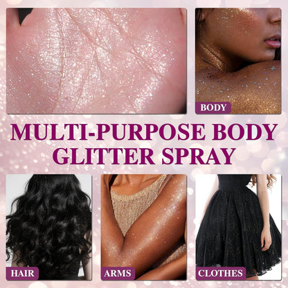 Body Glitter Spray for Hair and Body (2x5.14 Fl Oz), Shiny Glitter Spray for Clothes, Long-Lasting and Quick-Drying Holographic Glitter Hairspray for Kids Women, Stage, Festival Rave and Makeup Prom