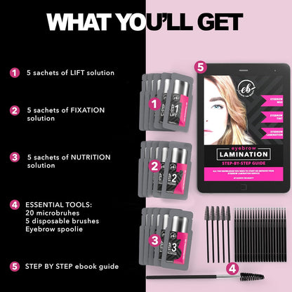 Professional Brow Lamination Kit | Eyebrow Lamination Kit for Professional or DIY Use at Home | Easy to Use | Brows Brushes Added