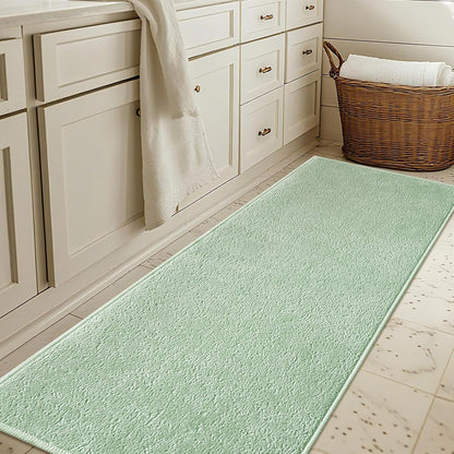 Bathroom Runner Rugs, Thin Absorbent Non-Slip Bath Mat, Quick Dry Low Pile Mats for Bathroom Floor Front of Bathtub,Shower Room,Sink,24"×60",Sage Green