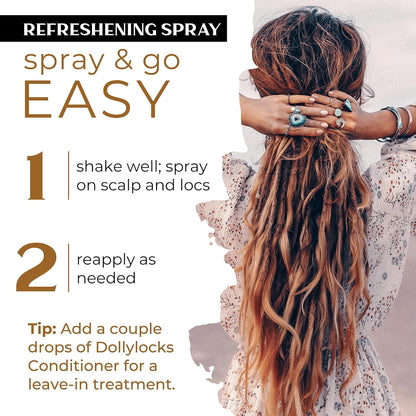Dollylocks Refreshening Spray - Dreadshop - Plant Based Loc Hair Care Products, Residue-free and Sulfate-free Loc and Scalp Refreshing Spray for Dreadlocks, 8oz