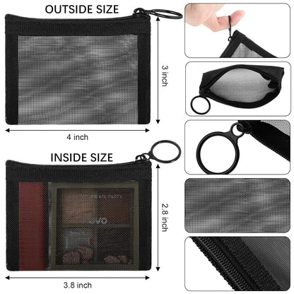 Frienda 10 Pcs Small Mesh Bags with Zipper Mini Zipper Mesh Bags Nylon Cosmetic Coin Purse Pouches Portable Reusable Storage Pouch with Keychain for Women Home Travel(3 x 4 Inch,Black)