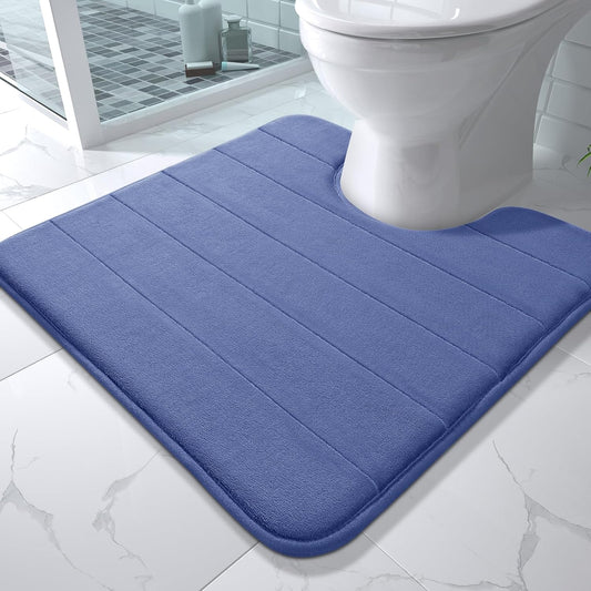 Yimobra Memory Foam Toilet Bath Mat U-Shaped, Soft and Comfortable, Super Water Absorption, Non-Slip, Thick, Machine Wash and Easier to Dry for Bathroom Commode Contour Rug, 24 X 24 Inches, Navy Blue
