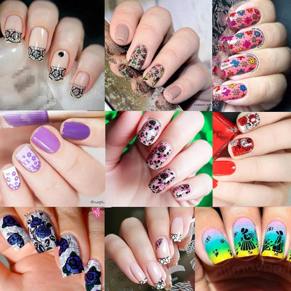 BORN PRETTY Nail Art Stamping Plates Set, Food, Bunnies, Flowers, Lace, Tropical, French Tip Themes Manicuring DIY Nail Templates Plates Print Tool Set