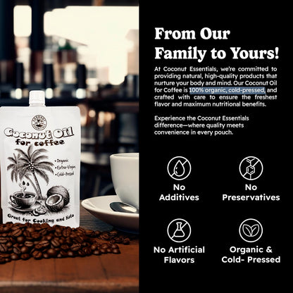 Coconut Essentials - Organic Coconut Oil for Coffee, Cold-Pressed, MCT Oil for Weight Loss, Brain & Digestive Health, Keto-Friendly, Natural Slim, 1 Pouch, 7 fl oz