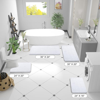 OLANLY Bathroom Rugs 47x24, Extra Soft Absorbent Chenille Bath Rugs, Rubber Backing Quick Dry, Machine Washable Bath Mats for Bathroom Floor, Tub and Shower, Home Decor Accessories, White