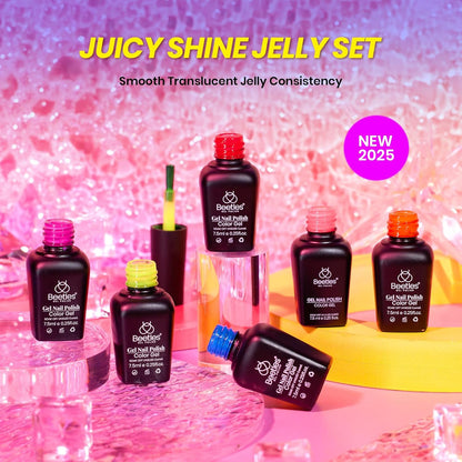 Beetles Jelly Gel Nail Polish Set - 6 Colors Neon Gel Polish Kit Sheer Hot Pink Red Orange Purple Blue Yellow Translucent Effect Soak Off UV French Nail Art Manicure Gift for Women
