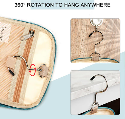 Travel Hanging Toiletry Bag for Women and Men, 6 Organizer Compartments, Holds Full Size Bottles, Extra Large Cosmetic Accessories, Makeup essentials, Bathroom Water-resistant Toiletries Bag, Blue