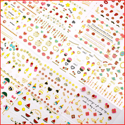 30 Sheets Valentine's Day Nail Art Stickers Red Heart Nail Decals 3D Self-Adhesive Rose Lip Kiss Nail Supplies DIY Acrylic Nails Decoration Accessories for Women and Girls