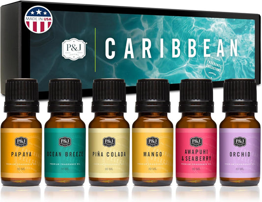 P&J Trading Fragrance Oil Caribbean Set | Pina Colada, Awapuhi Seaberry, Papaya, Mango, Ocean Breeze, Orchid Candle Scents for Candle Making, Freshie Scent, Soap Making Supplies, Diffuser Oil Scents
