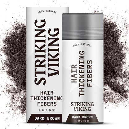 Striking Viking Hair Fibers - Dark Brown, 0.98 oz, Pack of 1 - Long-Lasting Hold & Hair Filler - Undetectable Coverage with Fiber Powder - Easy Application & Styling Powder