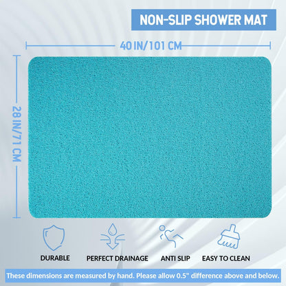 Non-Slip Bathtub Mat, Anti Slip Shower Mat, Fast Drying Bathtub Mats, Foot Scrubber Mat, Anti Slip Mat for Tub, Floor, Bathroom, Kitchen, Home, Hotel (Turquoise Blue 40"×28")