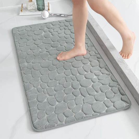 YIHOUSE Memory Foam Runner Rug, Cobblestone Bathroom Runner Rugs Super Water Absorbent Bath Mats for Bathroom Machine Washable Bath Rugs Runner for Hallway Bedroom Laundry Room(24 x 47,Light Gray)