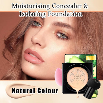 2Pcs Mushroom Head Air Cushion CC Cream Foundation Makeup,Moisturizing BB Cream Face Makeup Liquid Foundation,Long Lasting Full Coverage Concealer for All Skin Types（Natural）C