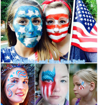 Go Ho 3 Colors Red White and Blue Face Paint Stick-Waterproof Eye Black Face Body Paint Professional Halloween SFX Queen of Hearts,Sally Makeup,Safe Facepaint Nose&Lip Smacking Sticks