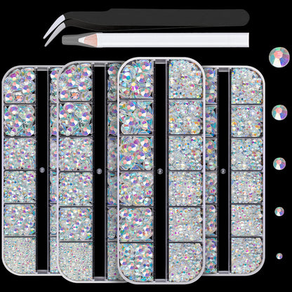 7000PCS Resin Rhinestones with Tweezers for Crafting, 2/3/4/5/6mm Flatback Jelly Rhinestones, 4 Box Transparent AB Non Hotfix Crystal Gems for DIY Crafts Mugs Tumblers Clothes Makeup Nail