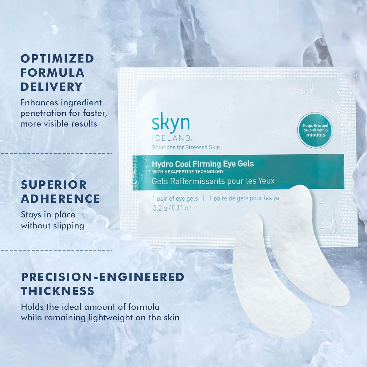 skyn ICELAND Hydro Cool Firming Under Eye Patches, Instant Cooling for Puffy, Tired Eyes with Peptides and Coenzyme Q10, 10 Minute Treatment, Vegan, All Skin Types, 4 Pairs