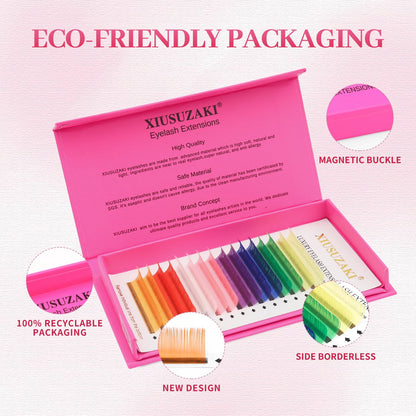 Eyelash Extensions Colored Lashes Extension 0.07 C Curl Lashes 14mm Classic Lash Extensions Soft Individual Lashes 16 Rows Natural False Eyelashes Volume Lashes Professional Use(Colored,0.07-C,14mm)