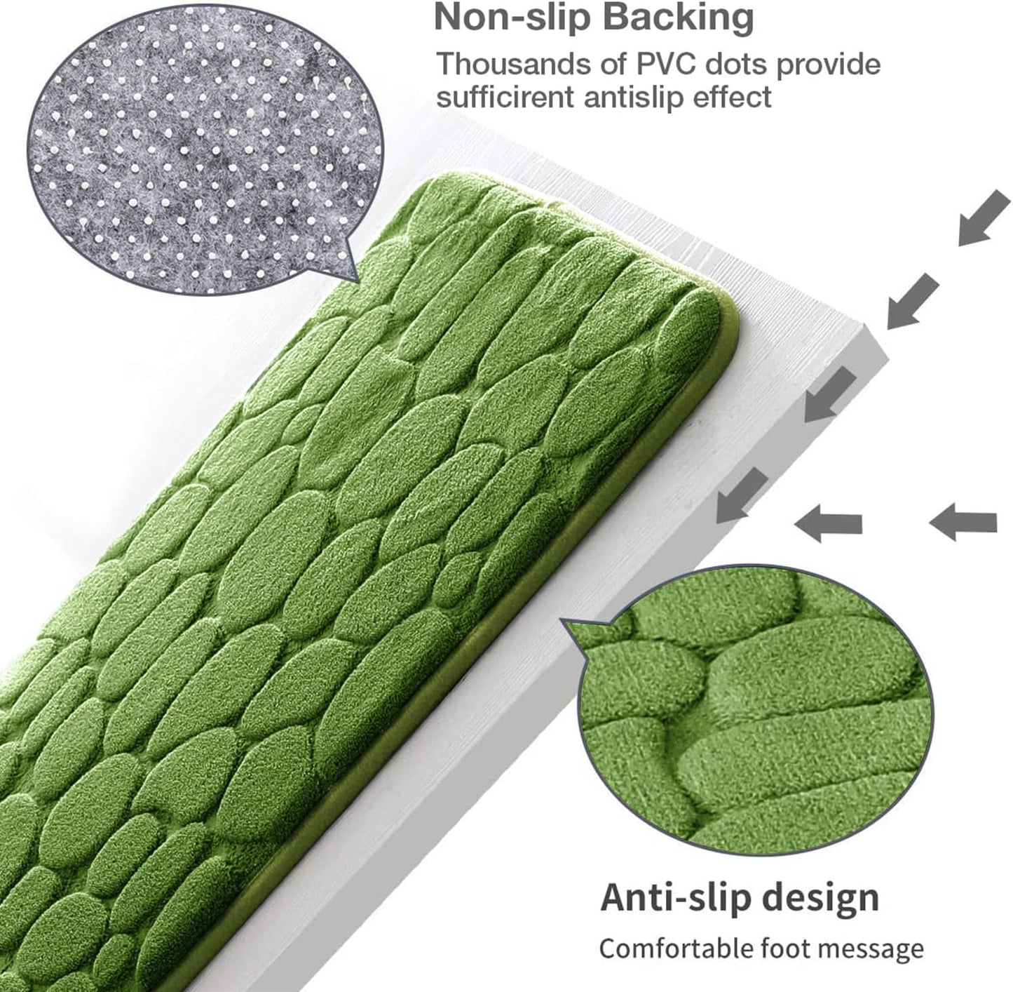 YIHOUSE Memory Foam Bath Mat Cobblestone Bathroom Rugs Super Water Absorbent Bath Mats for Bathroom Machine Washable Bath Rugs(20 x 32,Green)