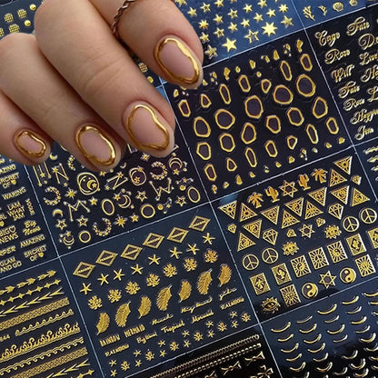 30 Pcs Glod Nail Art Stickers Decals Self-Adhesive Nail Decals Decorations Supplies Manicure Sliders for Women (Gold)