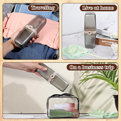 Toothbrush Travel Case, Portable Travel Toothbrush Holder Covered Toothbrushes Holder Multifunctional Toothbrushes Cup Large Capacity Soap Case for Trip, Bathroom, Camping（Gray）