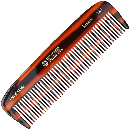 Kent 12T Tortoise Pocket Comb - Handmade Wide Tooth Hair Comb for Men, Women, and Kids - Travel, Beard, and Mustache Comb - Saw Cut and Hand Polished Made in England