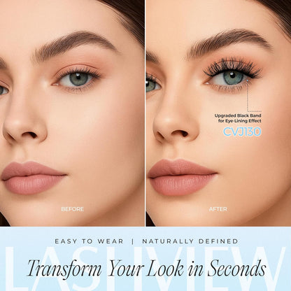 LASHVIEW Self Adhesive Eyelashes 5 Pairs Cat Eye Wispy Self-adhesive False Lashes Reusable Natural Look Press On Lashes No Glue Need Eyelashes with Replacement Adhesive Strips (CV130)