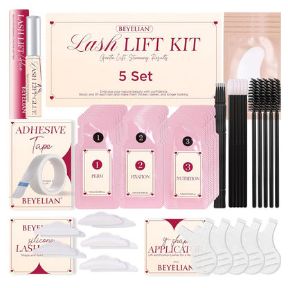 BEYELIAN Lash Lift Kit, Eyelash Perm Kit, 5 Sets Professional Lash Curling Perm Kit Long Lasting Lifting Kit Home Achieve Semi-Permanent Curling Lash Lifting Kit