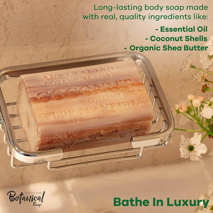 Australian Botanical Soap Coconut with Lime Oil 6.6 oz Triple Milled Luxury Soap Bar Enriched with Shea Butter, Coconut Shells, and Essential Oil, Pack of 1