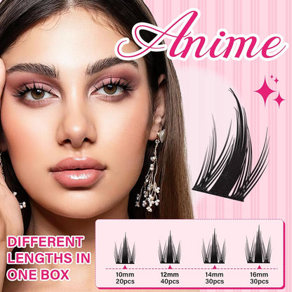 PROLASHBEAUTY Manga Lash Clusters, Eyelash Clusters 10-16 Mixed Cluster Eyelash Extensions Mixed Lash Extension Reusable Soft & Comfortable (Anime,10-16mix)