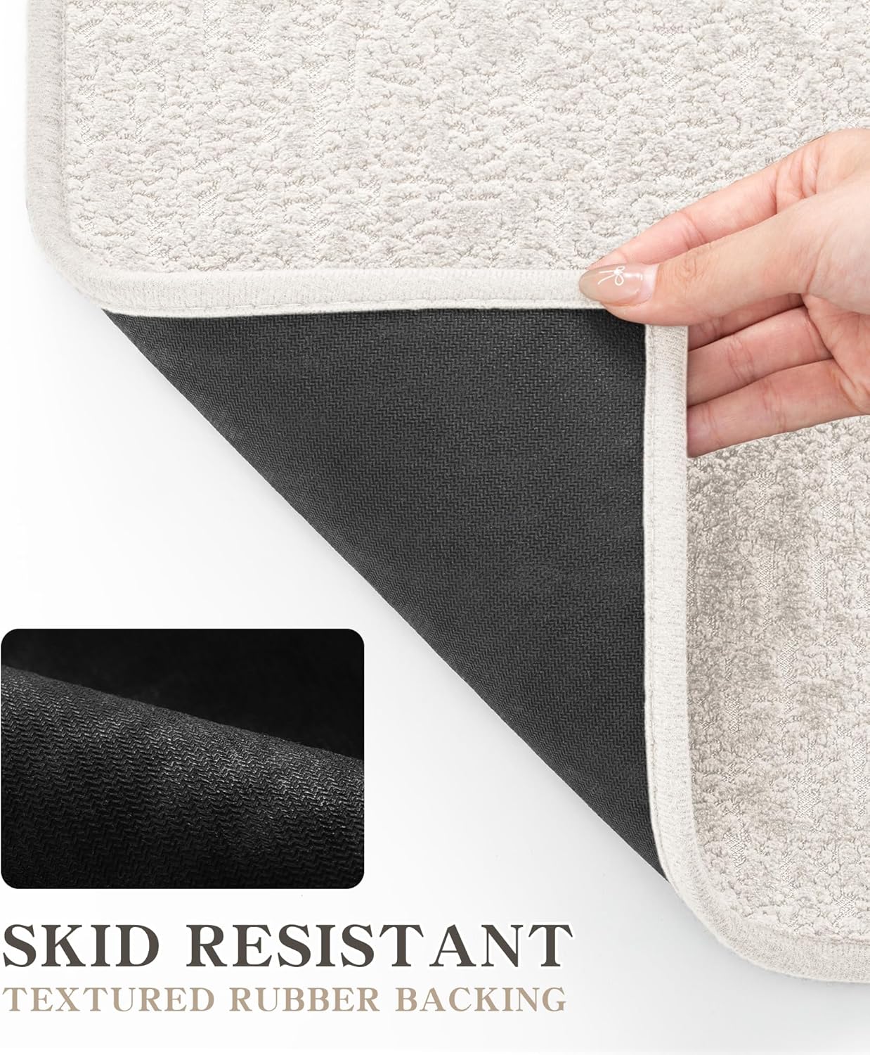 chakme Bathroom Rug Sets 5 Piece, Ultra Thin Bath Mat Quick Dry Bath Mat Set, Absorbent Bath Mat for Bathroom Non Slip Machine Washable, (White, 5 Piece)