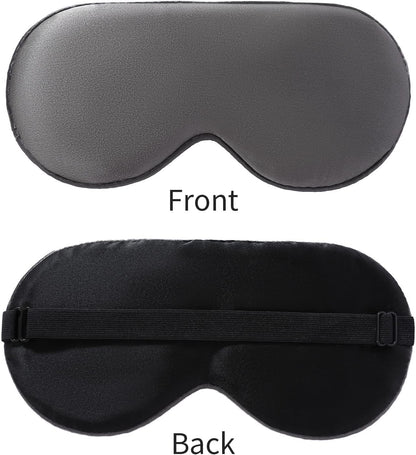 2-Pack 100% Real Natural Silk Eye Mask, Silk Sleeping Mask, Shade Puffy Eye Gift with Adjustable Straps, Sleep Eye Mask, SHJINJU Eye Mask Shade (Black and Dark Grey)