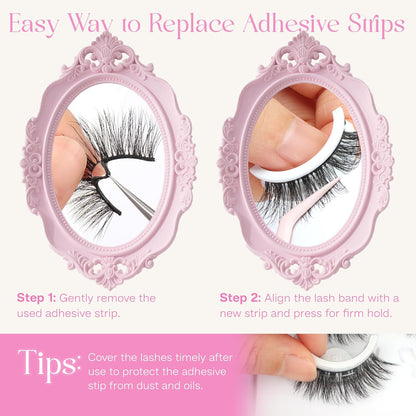 CALAILIS Self Adhesive Eyelashes 5 Pairs Natural Look Press On Lashes No Glue Need Eyelashes Reusable Cat Eye Wispy Self-adhesive False Lashes with Replacement Adhesive Strips (C105)