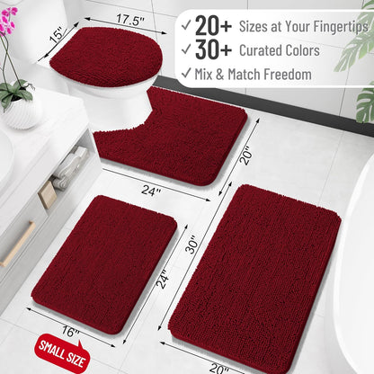 OLANLY Bathroom Rugs 24x16, Extra Soft Absorbent Chenille Bath Rugs, Rubber Backing Quick Dry, Machine Washable Bath Mats for Bathroom Floor, Tub and Shower, Home Decor Accessories, Burgundy