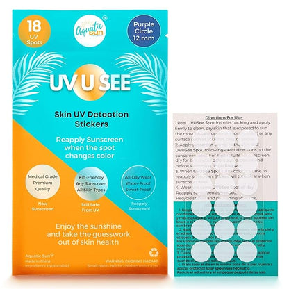 UV Stickers for Sunscreen Reapplication to Avoid Burns - Sunscreen Reminder Stickers You Can Wear All Day - Sweat & Waterproof UV Activated Sunscreen Stickers - Aquatic Sun UV Sticker to Protect Skin
