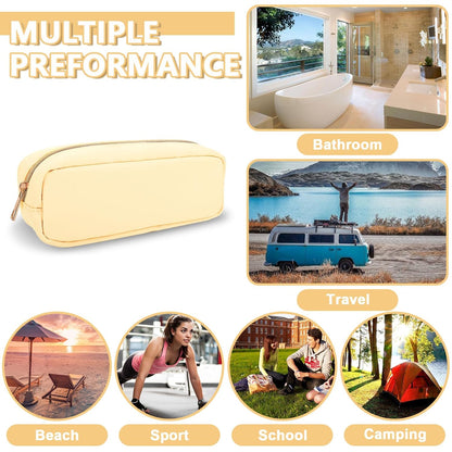 Small Pencil Case Makeup Bag for Purse, Cute Preppy Nylon Makeup Brush Bag with Zipper, Girls Portable Stationery Storage Case for Office School College (Slim-Sand)