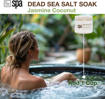 BCL SPA Dead Sea Salt Soak - Bath Salt with Organic Jasmine + Coconut, Shae Butter, Arnica, Aloe Vera Juice, Chamomile, Argan Oil & Jojoba Oil Skin Exfoliator - Home/Professional Use 16 fl oz