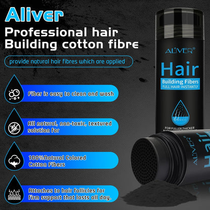 Aliver Hair Fibers for Thinning Hair - Black - 27.5Gr,Undetectable Natural Formula, Thicker Fuller Hair in 15 Seconds, Conceals Hair Loss, Look Younger, for Men & Women Patchy Bald Spot,Crown