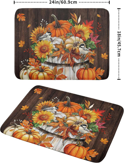 Fall Pumpkin Dish Drying Mat for Kitchen Counter Decor 18x24 Inch Halloween Thanksgiving Dish Drainer Mats Absorbent Reversible Dishes Pad