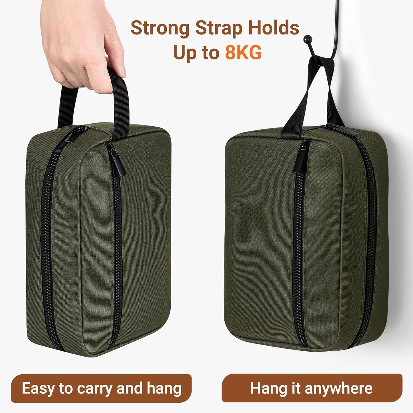 Elviros Travel Toiletry Bag for Women and Men, Lightweight Makeup Bag Hanging Dopp Kit with Shaving Compartment Cosmetic Organizer Small Tool Bag Travel Essentials, Army Green