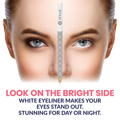 Stylia Waterproof White Eyeliner Pencil For Women – Long-Lasting Microblading Supplies Brow Pencil, Perfect for Defining, Highlighting & Brightening Eyes (12PC White)