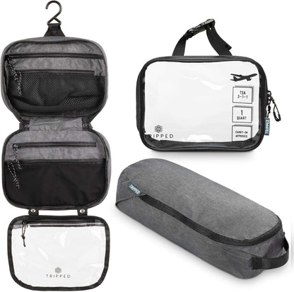 Toiletry Bag Kit Set: Hanging Travel Toiletry Bag + 311 TSA Cosmetic Liquid Bag + Ultralight Accessory Organizer Pouch