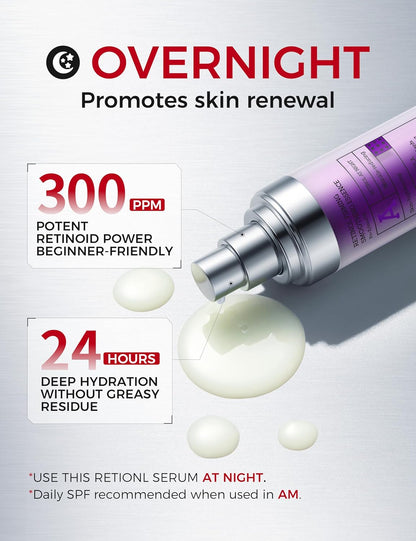 Retinol Serum for Face with 300PPM Retinol, Peptides – Firming, Anti Aging & Wrinkle Peptides Serum for Face - Korean Skincare for Smoothing & Hydrating, Ideal for Beginners|1.01 fl.oz