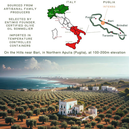 Entimio Intenso +900 mg/kg Polyphenol Rich Organic Extra Virgin Olive Oil, New 2024-2025 Early Harvest Italian Olive Oil from Puglia, Italy, 2025 Gold Winner, Cold Extracted, Lab Tested - 16.9 fl oz