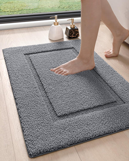DEXI Bathroom Rugs 32x20, Washable Non Slip Bath Mat for Shower Floor, Absorbent Quick Dry Bathmat with Rubber Backing, Ultra Soft Plush Carpet for Tub, Grey
