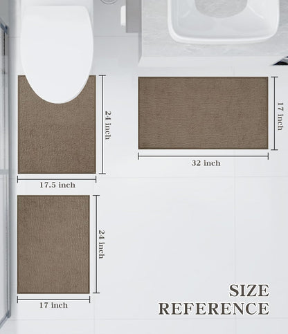 chakme Bathroom Rug Sets 3 Piece, Ultra Thin Bath Mat Quick Dry Bath Mat Set, Absorbent Bath Mat for Bathroom Non Slip Machine Washable, (Coffee, 3 Piece)
