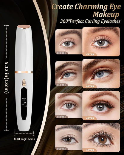 Heated Eyelash Curlers - Eye Lash Curler Heat with Eyelash Comb - Electric Eyelash Curler - Rizador De Pestañasey LED Display 3 Temp Settings USB Charge Natural Curling 24H for Women Makeup Tool Gifts