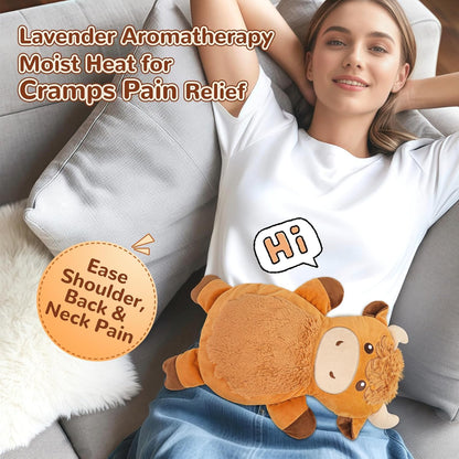 Microwave Heating Pad for Pain Relief, 16" x 11" Microwavable Heating Pads for Cramps, Back Pain, Neck Shoulder, Muscles, Knee, Joints, Natural Heat Pack Moist Heat, Highland Cow with Round Eyes