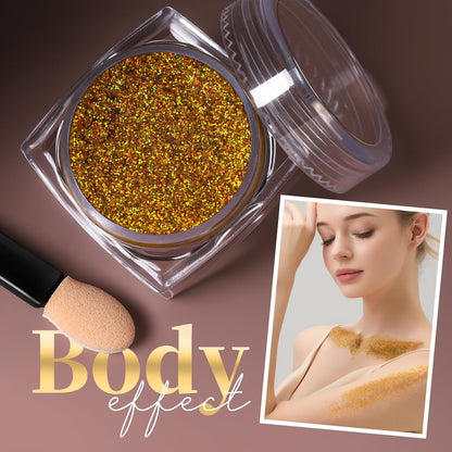 Teenitor Face Glitter Body Glitter, Gold Body Glitter Gel, Hair Glitter Gel, 6 Shapes Rave Glitter, Festival Makeup Glitters Gel, Chunky Sparkling Glitter Gel for Face, Body, Hair