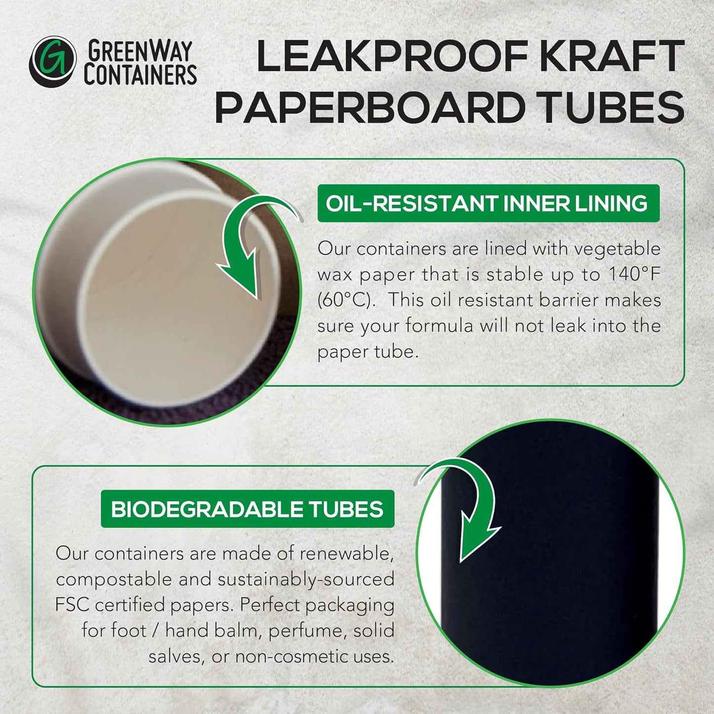 GreenWay 2.5oz / 70g Kraft Paperboard Deodorant Tubes with Lids - 25 Pack Solid Perfume Tubes Refillable DIY Cosmetic Containers - Brown